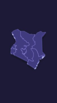 3D Animated Political Map with Kenia Outline Highlighted.