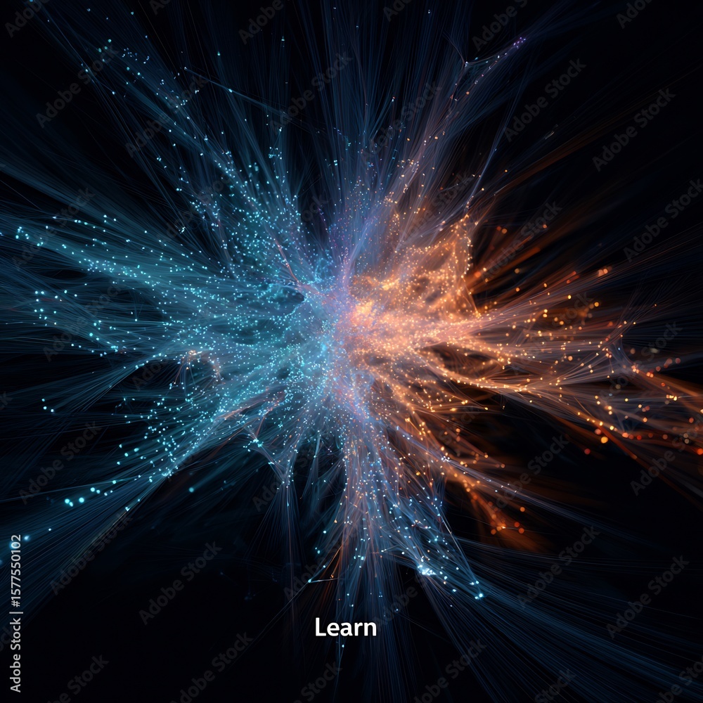 Poster abstract data network visualization representing connections and complex systems with glowing