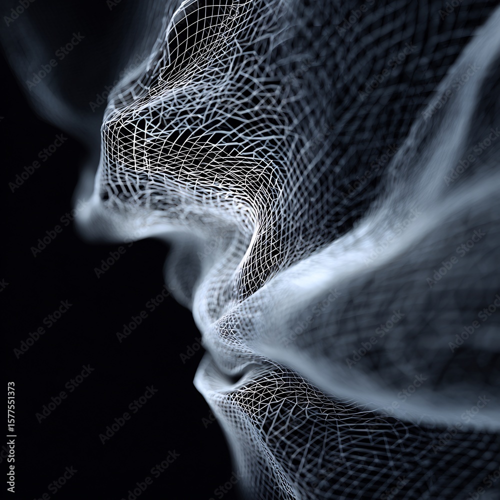 Poster Abstract White Netting Composition with Dynamic Flow and Elegant Design Detail
