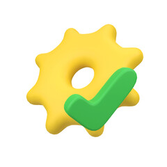 Gear with check mark isolated 3d render icon illustration
