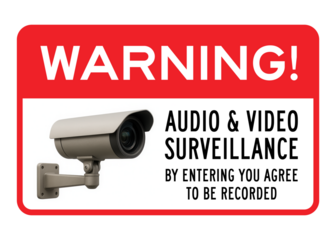 Audio Video Surveillance Warning Sign – Security Notice with Camera Icon – High Quality Stock Image