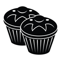 Bold black silhouette of freshly baked cornbread muffins perfect for bakery advertisements and food related banners