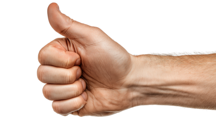 A clear image of a thumbs up hand as a symbol of human emotion, suitable for use in infographics and presentations to convey enthusiasm and support, on a transparent background