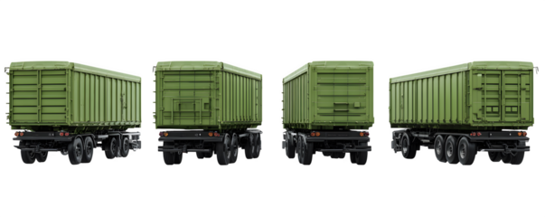 Premium Professional High-Resolution Four silage trailers arranged PNG cutout, versatile design element, ideal for web banners and print projects, content creation, royalty-free