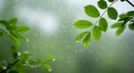 Green Leaves Behind Blurred Frosted Glass. Lush Green Leaves Illuminating Through Soft Light. Close-up view of vibrant green leaves on branches, bathed in soft, diffused light.