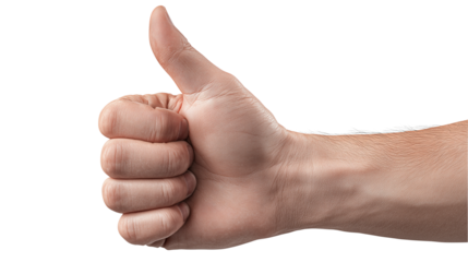 A clear image of a thumbs up hand as a symbol of human emotion, suitable for use in infographics and presentations to convey enthusiasm and support, on a transparent background