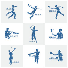 Set of Jai Alai logo design vector. Silhouette Jai Alai Template Illustration.