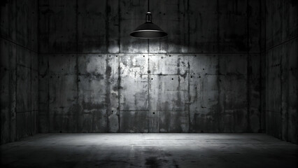 Dark Concrete Room with Overhead Light Casting Shadows on Floor