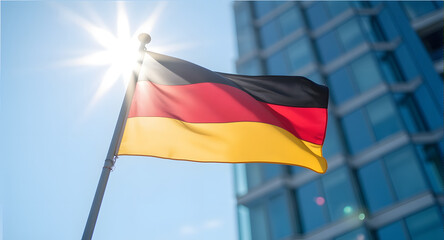 German Flag Waving Against Modern Building