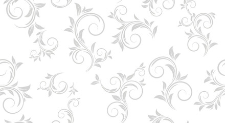 Elegant Flourishes A seamless white backdrop featuring swirling floral vector elements creating a sophisticated and versatile decorative pattern.