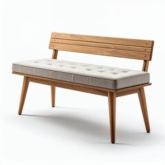 Elegant wooden bench with cushioned seating showcasing craftsmanship design on white background
