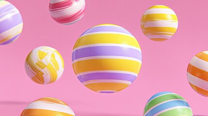Obraz premium Colorful striped spheres against a pastel background.