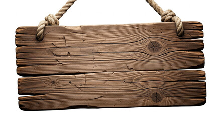 Rustic wooden sign hangs suspended by sturdy rope creating a weathered blank canvas for announcements or creative design.