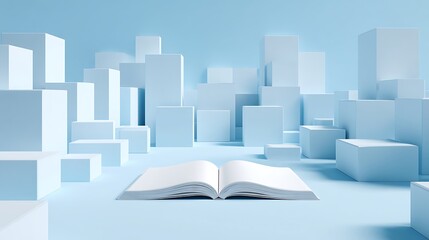 Open Book Surrounded by Cubes Minimalist Style