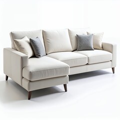 Elegant cream-colored sofa with plush cushions creating a serene ambiance on white background