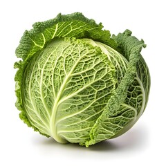 Fototapeta premium Cabbage – Crisp Green Head with Layered Leaves and Natural Texture on White Background for Fresh Food and Nutrition Concepts