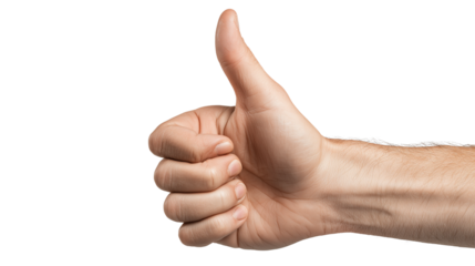 Human thumbs up gesture that can be used to express joy, approval, and positivity, on a transparent background suitable for visual communication