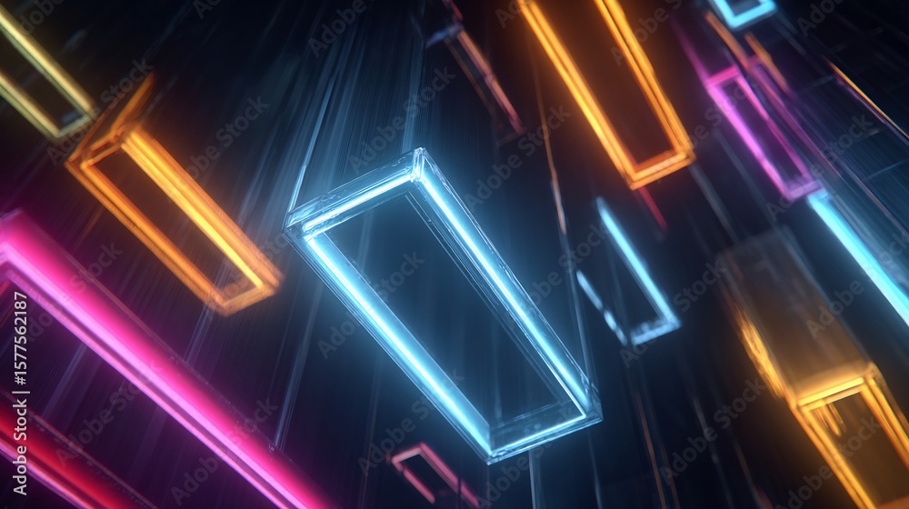 Fototapete abstract neon rectangles floating in space: a modern and futuristic design
