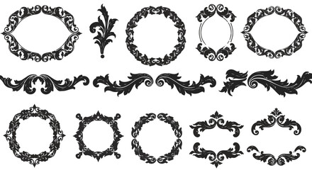 Vector set of vintage ornate floral decorative frames and border elements