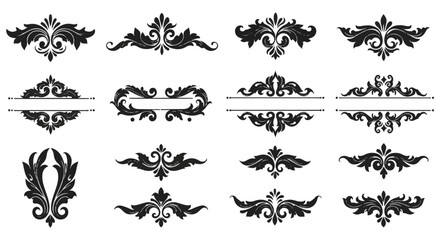 Floral swirl ornate border design elements set