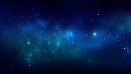 Fototapeta premium Vast deep space nebula with countless stars and a distant spacecraft