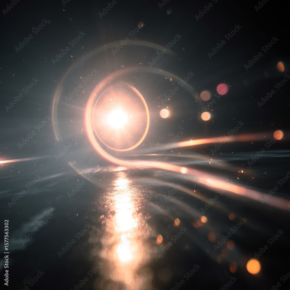 Aufkleber abstract light formation with lens flare effect and reflection on smooth surface creating ethereal