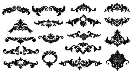 Vector set of vintage ornamental floral design elements including frames, borders, swirls, and leaf patterns for decoration