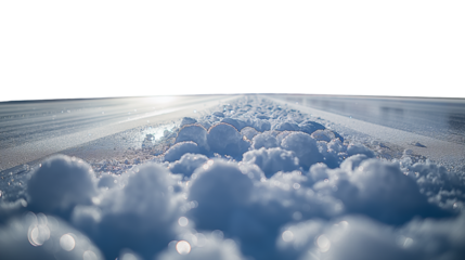 Real macro texture of ice crystals on runway merges with surreal perspective of clouds & ideal  Transparent PNG.  sci-fi, travel, or aviation-themed backdrops

