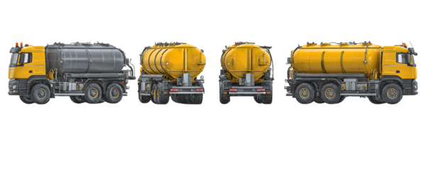 Professional Studio-Lit High-Quality Four slurry tankers arranged commercial stock asset, transparent background, ideal for print projects and marketing materials, premium resource