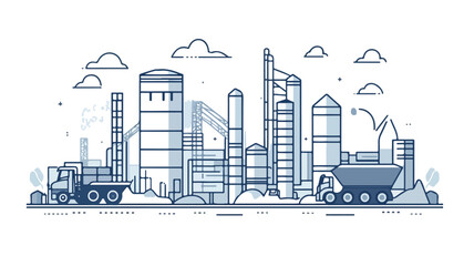 Naklejka premium Modern Cement Factory Industrial Plant Illustration with Worker