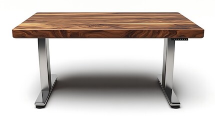 Modern adjustable wooden desk with sleek metallic legs high resolution photo