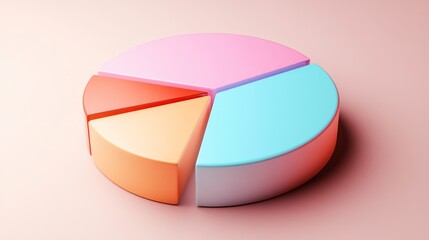 Obraz premium D pie chart with glossy finish and subtle shadows, soft color palette on neutral background
