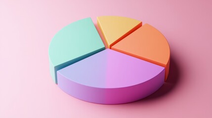 Obraz premium D pie chart with muted tones and rounded part edges, minimalist aesthetic