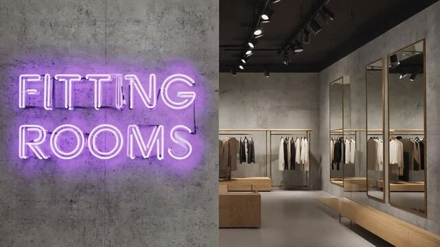 Fitting rooms sign in a clothing store.
