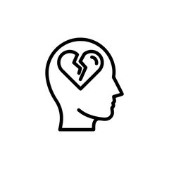 Mental health awareness with broken heart inside human head outline