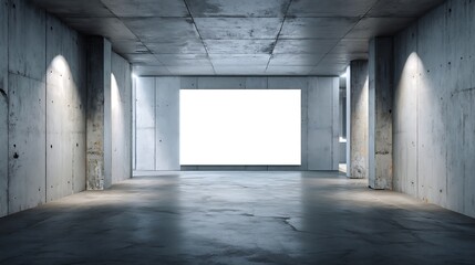 Concrete Room with Blank Billboard