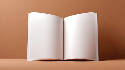 Open Book with Blank Pages Against Brown Background