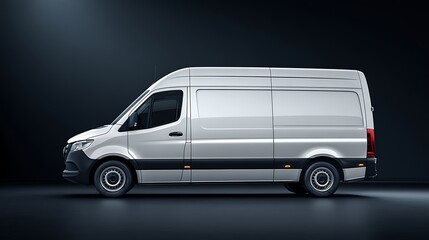 Silver Van Side View on Dark Background