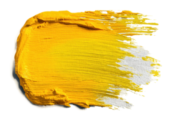 Dynamic yellow paint stroke material bright creativity. Isolated on transparent background, png.