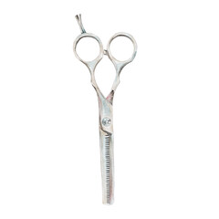 Watercolor illustration vintage silver hairdressing scissors with ornate handle drawn in realistic style. for barbershop branding grooming product packaging or mens fashion and beauty services.