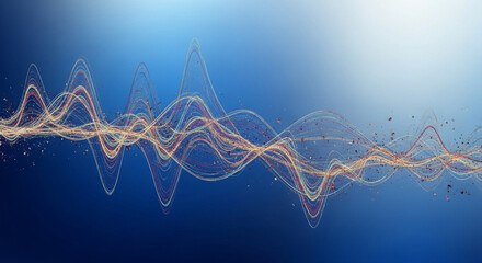 Digital sound visualization with intricate colorful lines creating a dynamic abstract waveform.