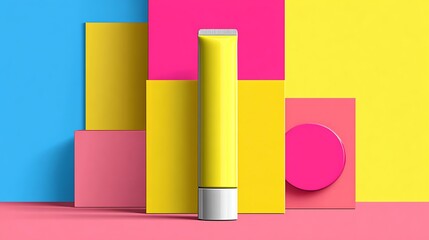 Yellow Tube on Colorful Geometric Background