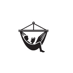 Person in Hammock with Book Silhouette on White Background – Vector Illustration for Relaxation, Leisure, and Outdoor Reading Concepts