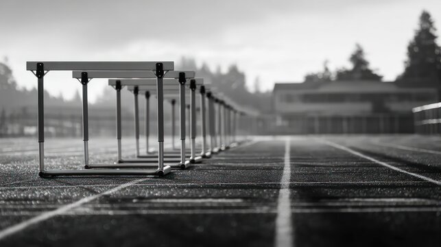 Row of hurdles on a track