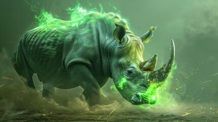 green vibrant energy rhino creature 