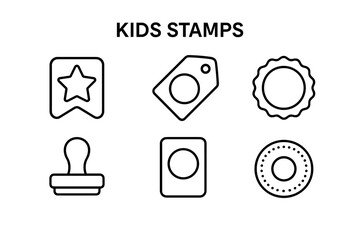 Assorted kids stamps outline icons for creative fun and craft activities