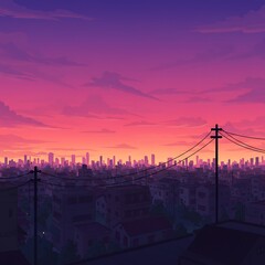 Naklejka premium 茜色の街の夕暮れ