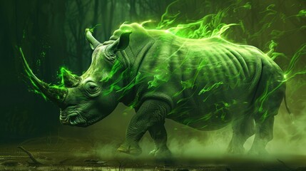 green vibrant energy rhino creature 