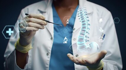 Doctor Examining Spine Hologram with Surgical Tool Medical Innovation Concept - Powered by Adobe