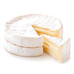 Traditional cheeses of France - Cammembert. Soft cream cheese, on a white background